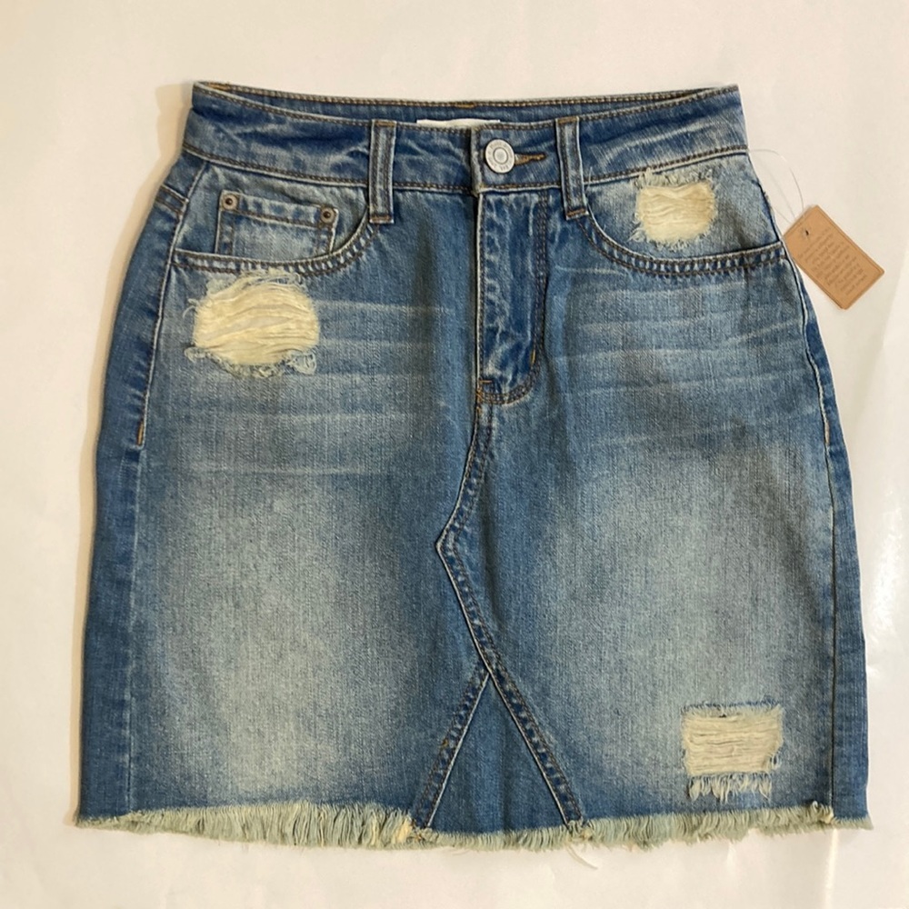 MUDD size 0 denim blue jean skirt womens teen distressed country NWT